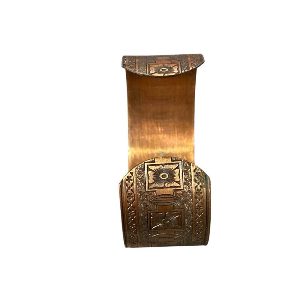 Vintage Pressed Embossed Solid Copper Southwestern Flower Design Cuff Bracelet - Picture 5 of 7